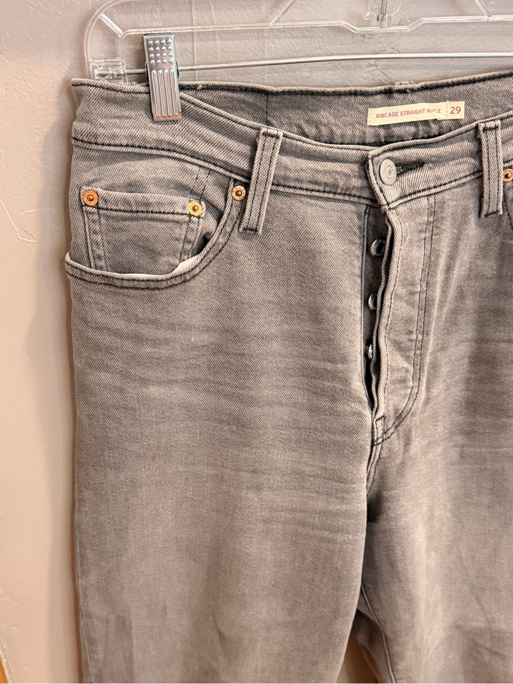 Levi’s Ribcage Straight Ankle Jeans Women’s 29 Gray High Rise Button Fly 1041